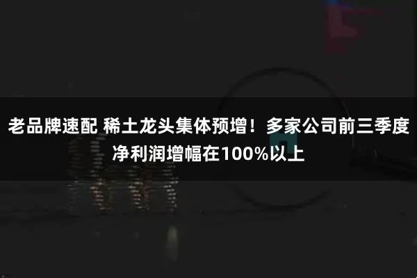 老品牌速配 稀土龙头集体预增！多家公司前三季度净利润增幅在100%以上